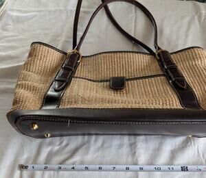 MAXX New York Large Straw Woven Leather Tote Handbag Shoulder Bag Purse